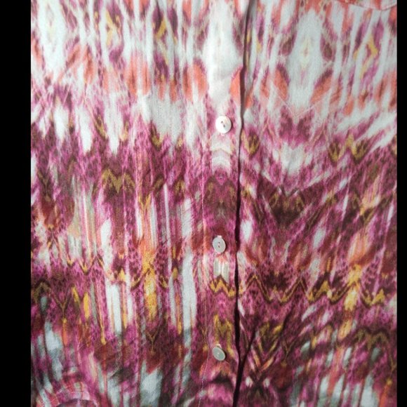 Casual Long Sleeve Button Down Blouse Bright Fall Color Aztec Deign 100% Viscose - Picture 9 of 10